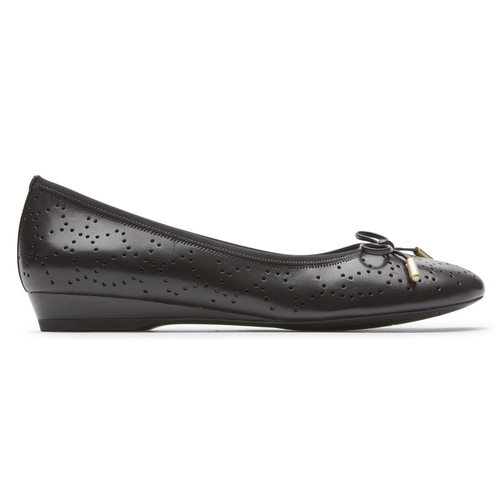 Rockport Womens Flats Black - Total Motion Shea Perforated Bow - UK 978-GZUAWK